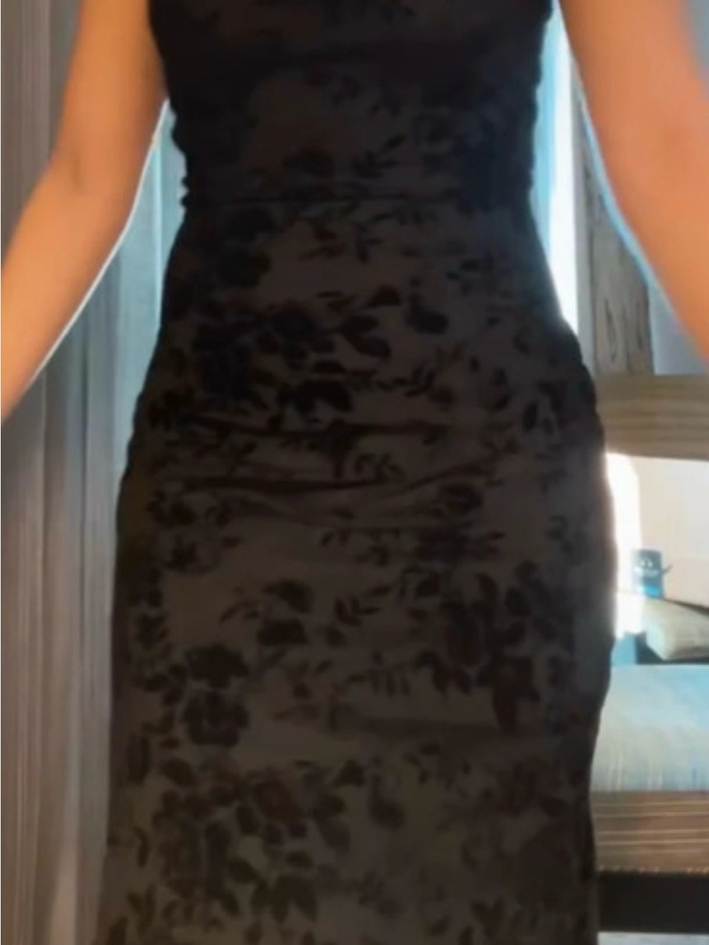 Black Velvet Floral Sheath Dress